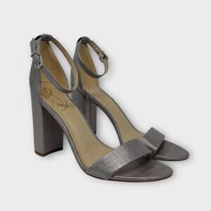 Sam Edelman Yaro Block Heel Sandal Pewter Metallic Size 9